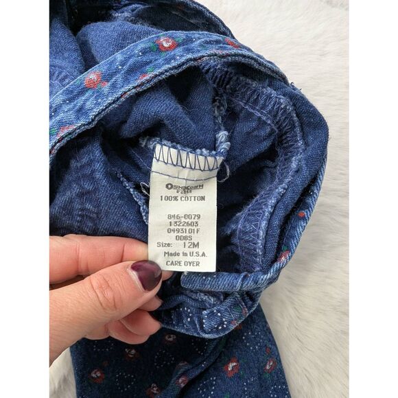 OshKosh Vintage Overalls Long Denim Red Hearts Vestbak Size 12 M B'Gosh Made in - Picture 6 of 8